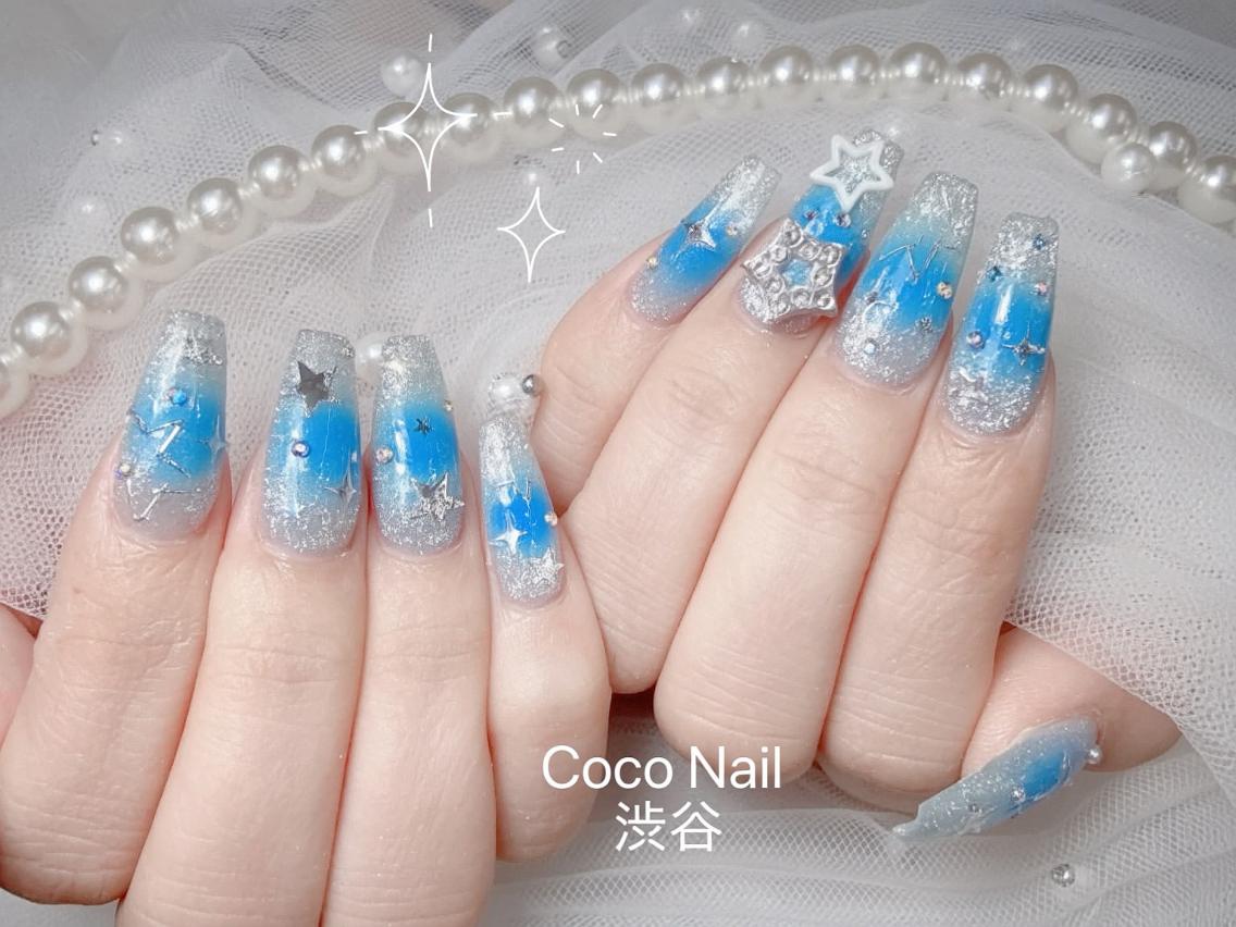 ネイル 成人式 大理石ネイル(マーブル) リボン 夏ネイル ネイルチップ ハンドネイル CoCo Nail 長さ出し専門店のネイルデザイン