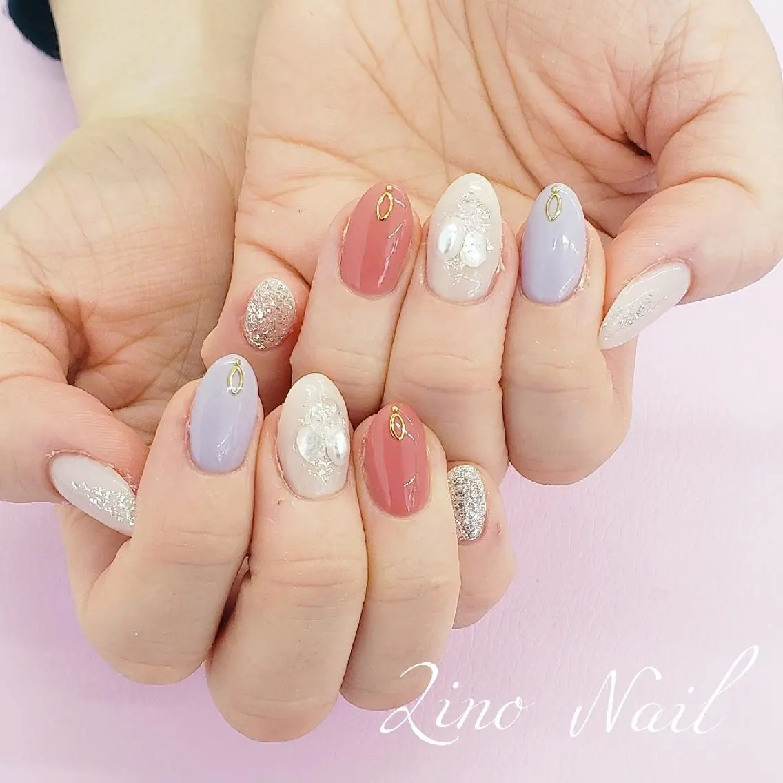ネイル カジュアル ジェルネイル キラキラネイル ラメ(グリッター) ニュアンスネイル ハンドネイル Lino Nailのネイルデザイン