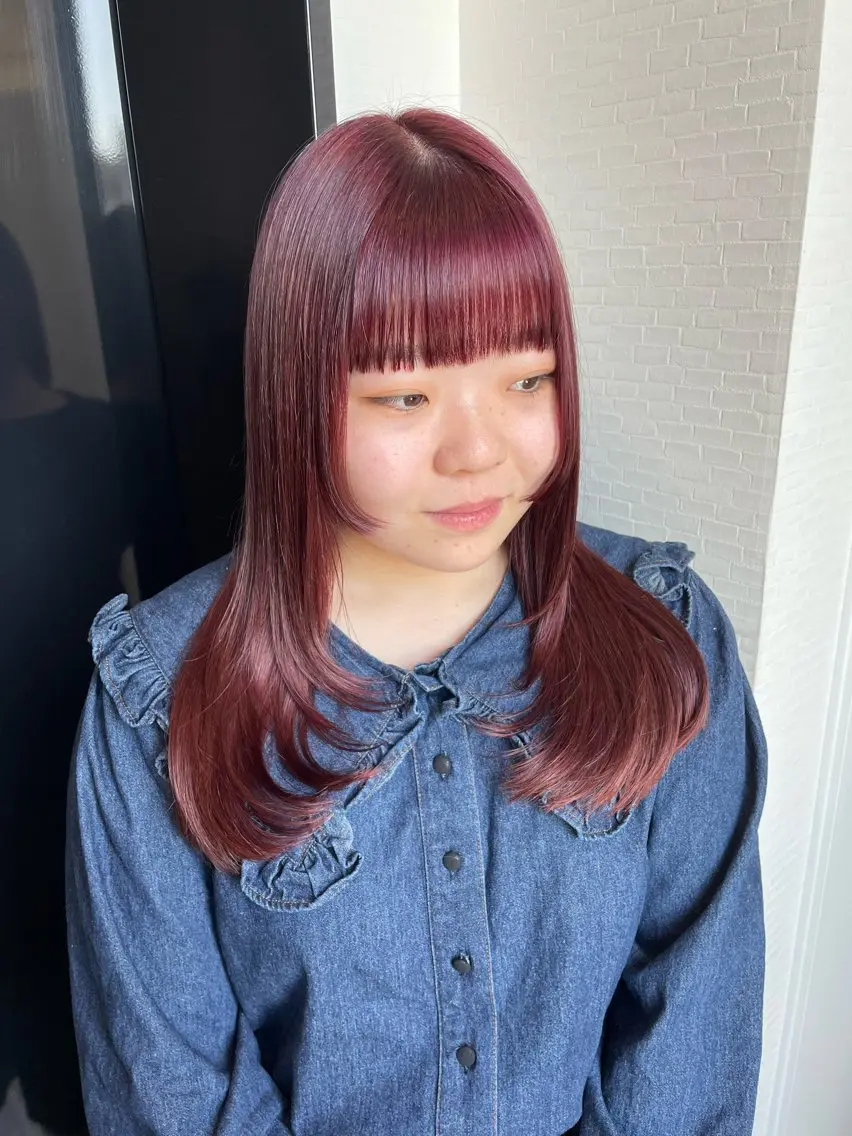 ロング カラー レッドカラー 姫カット レイヤーカット ヘアカラー YUI/ ブリーチカラー🌷のヘアスタイル