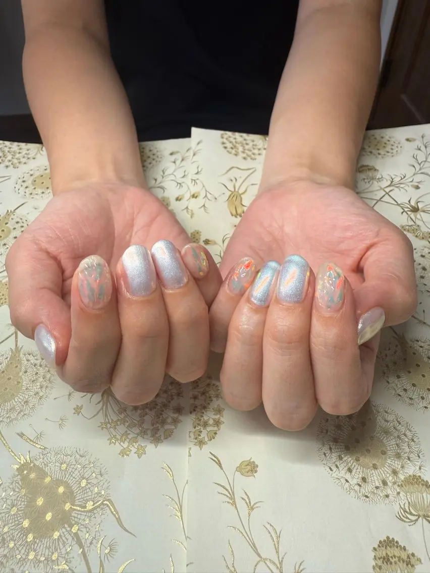 ネイル クリアネイル ミラーネイル 夏ネイル miel nailのネイルデザイン