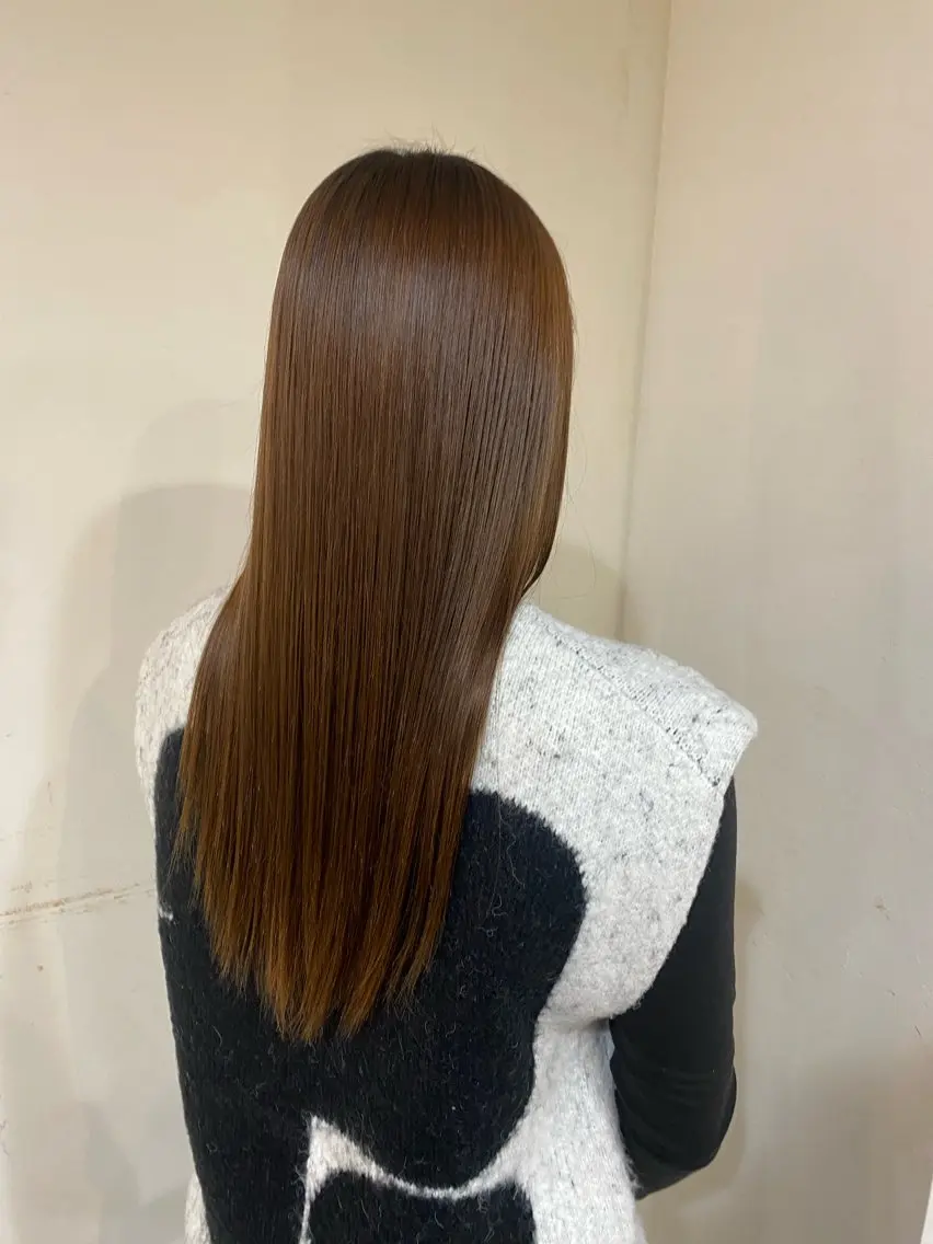 ロング カット 縮毛矯正 韓国風レイヤー× くびれヘア艶髪のヘアスタイル