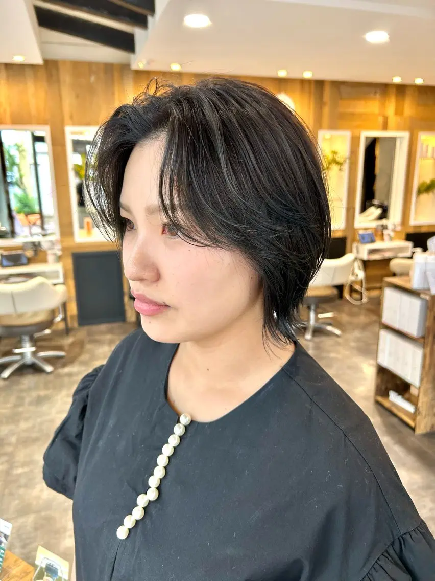 ミディアム パーマ カラーモデル募集中 美容室ハピスのヘアスタイル