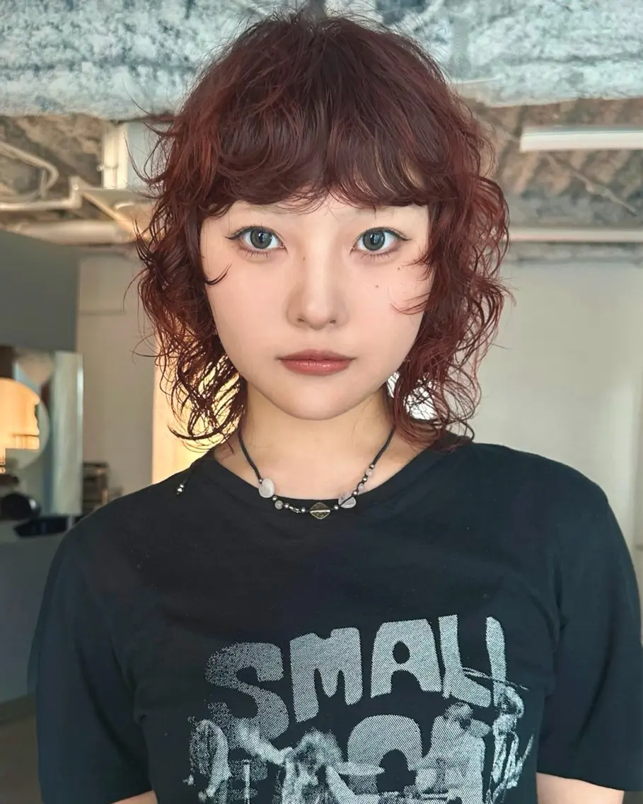 ミディアム カラー パーマ カット ヘアカラー パーマ レイヤーパーマ/ パーマ特化 / なべのヘアスタイル