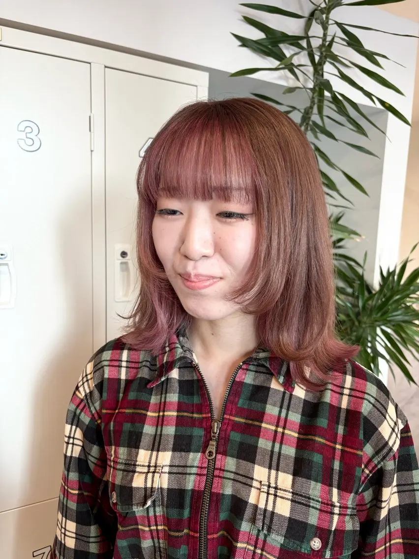 ミディアム カラー ミストバング フェイスフレーミング ウルフカット 暖色カラー/ ヘアセット🌛櫻井舞のヘアスタイル
