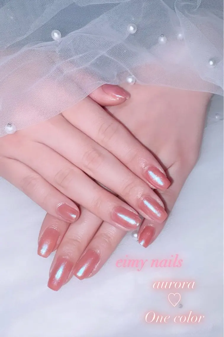 ネイル オーロラネイル ワンカラーネイル ピンク ハンドネイル eimy nails♡のネイルデザイン