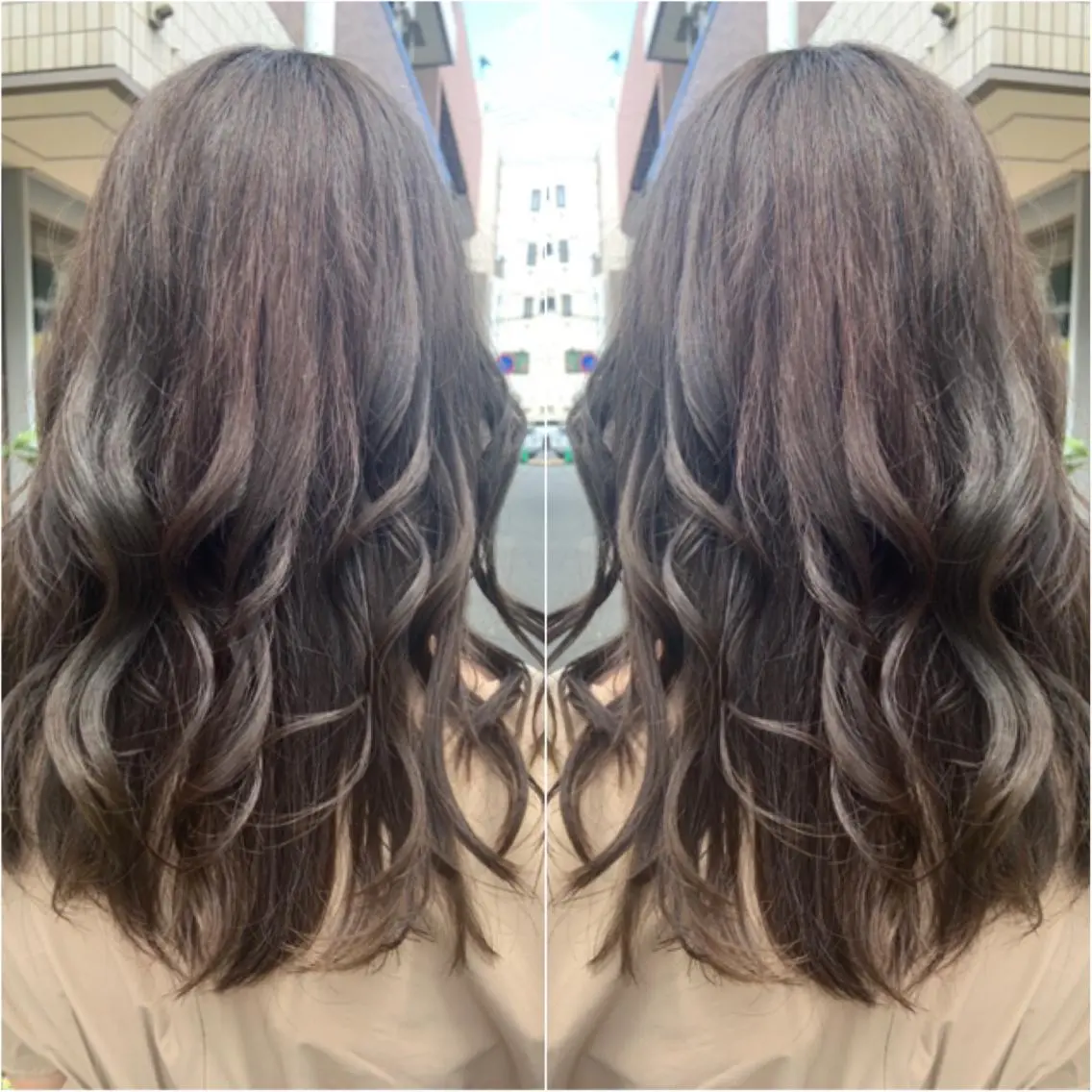セミロング カラー ヘアアレンジ ショコラグレージュ グレージュ イルミナカラー 韓国hair🦋 Nanaのヘアスタイル
