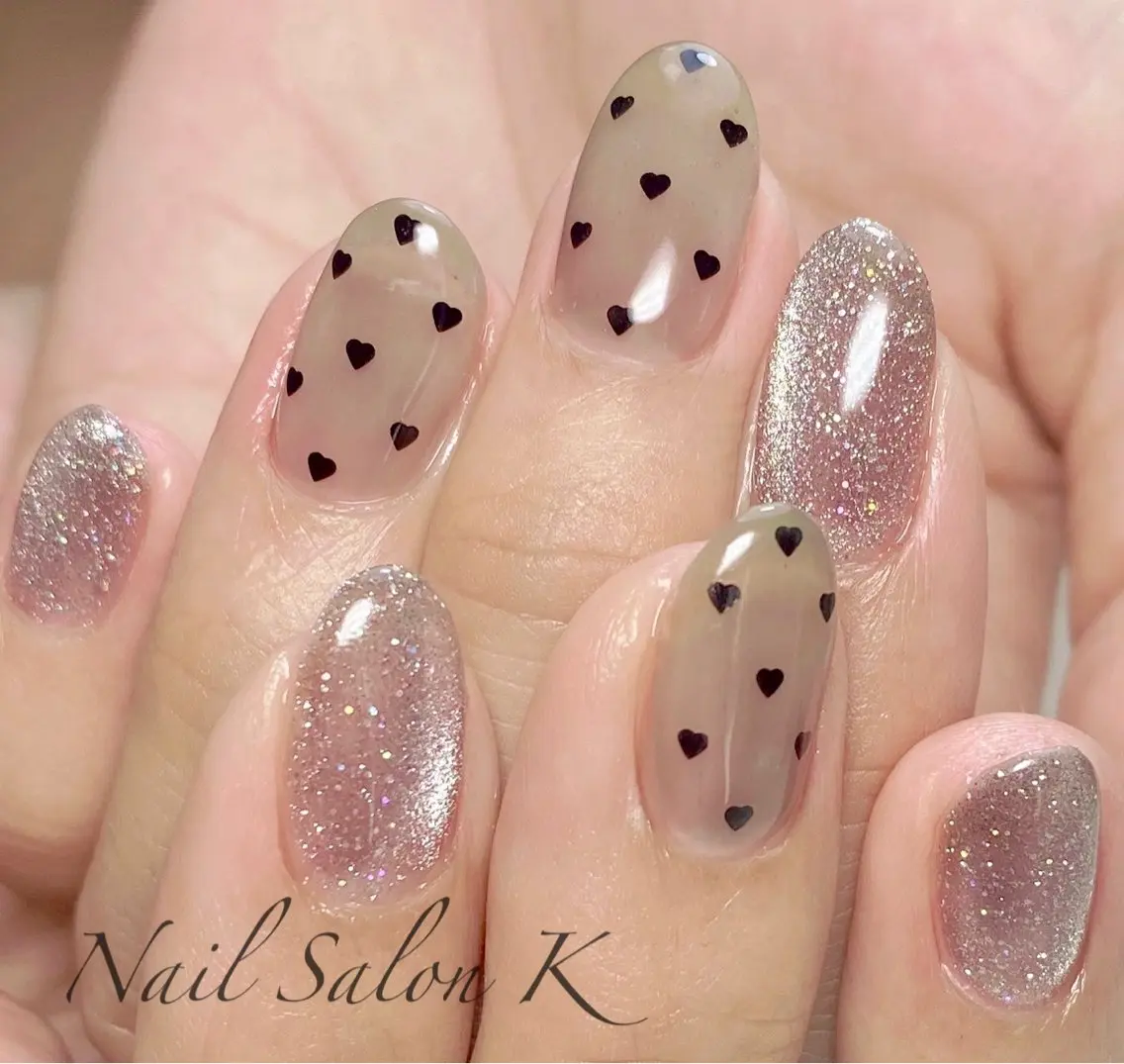 ネイル ドット フラッシュネイル ハート マグネットネイル 持ち込み ハンドネイル Nail Salon K 🧸美爪育成のネイルデザイン