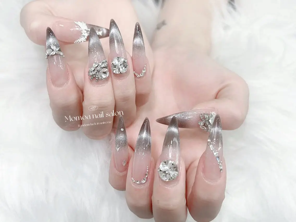 ネイル 成人式 大理石ネイル(マーブル) リボン 夏ネイル ネイルチップ ハンドネイル MoMoA Nail ネイル長さ出し専門店のネイルデザイン