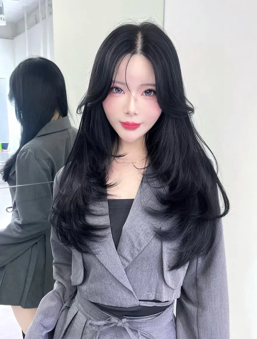 ロング カラー カット ヘアカラー トリートメント レイヤー/髪質改善 縮毛/ハッシュカットのヘアスタイル
