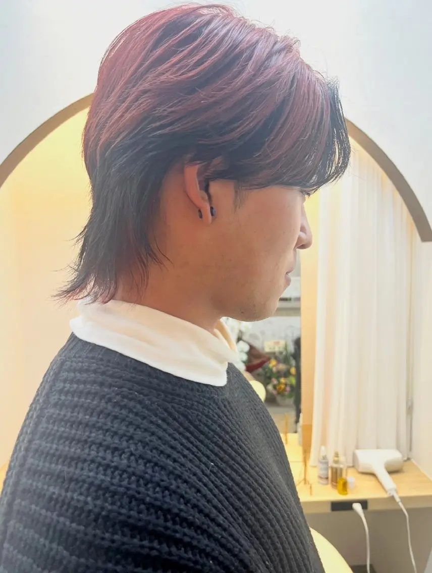 メンズ カラー メンズウルフカット レッドカラー ウルフカット 韓国風メンズ/垢抜け /メイク男子/キャロのヘアスタイル