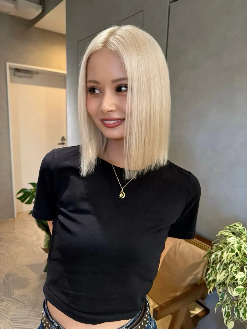ミディアム カラー 抜きっぱなしブロンド ブロンド ヘアカラー トリートメント 心斎橋/ブリーチ minamiのヘアスタイル