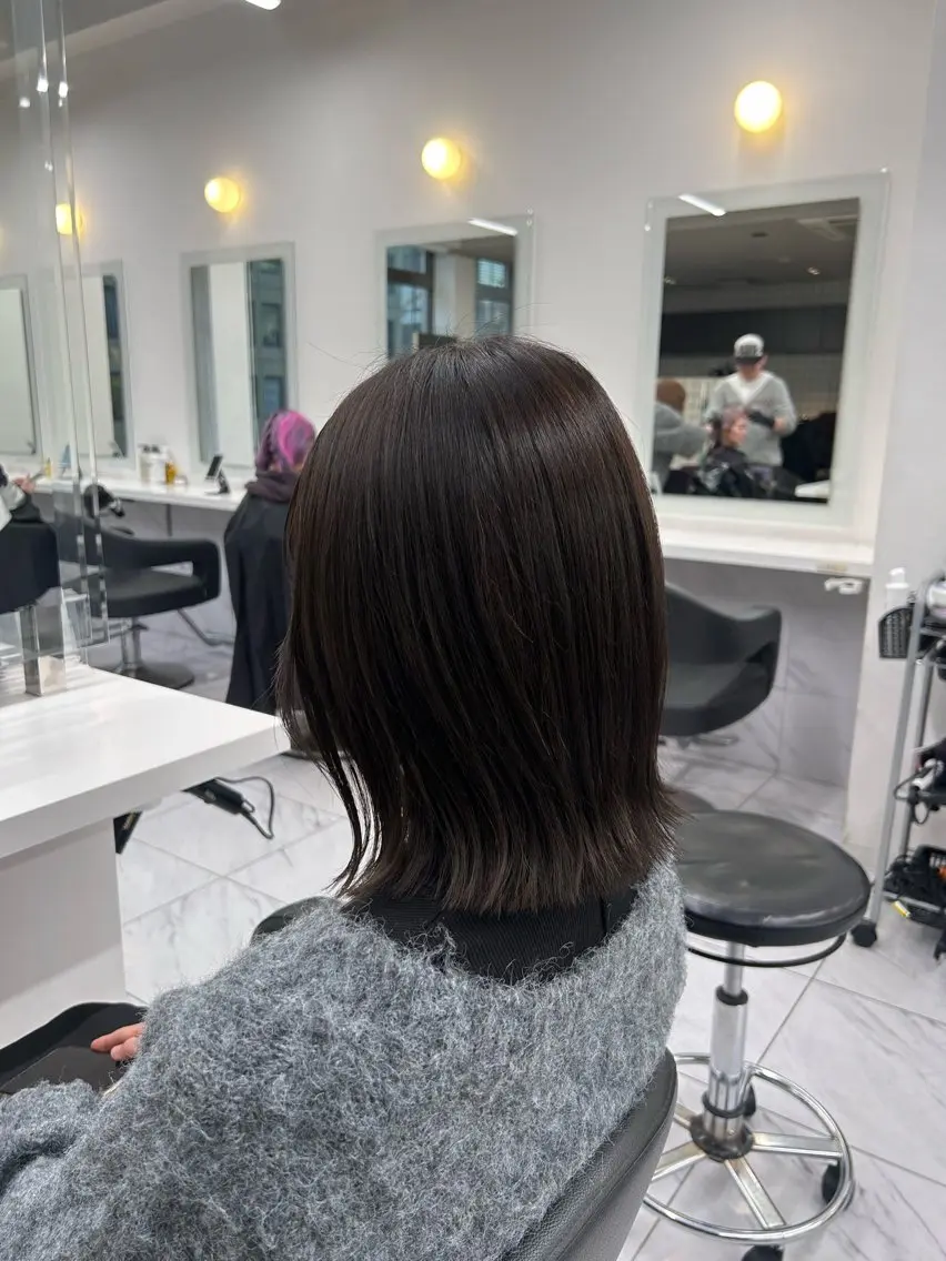 セミロング カラー パーマ ヘアアレンジ メンズ キッズ ブリーチなしカラー/ ブラウン/レイヤーのヘアスタイル