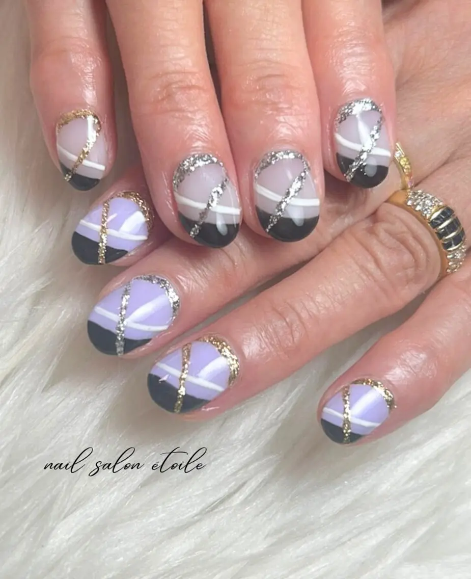 ネイル パープル ホワイト ハンドネイル nail salon étoileのネイルデザイン