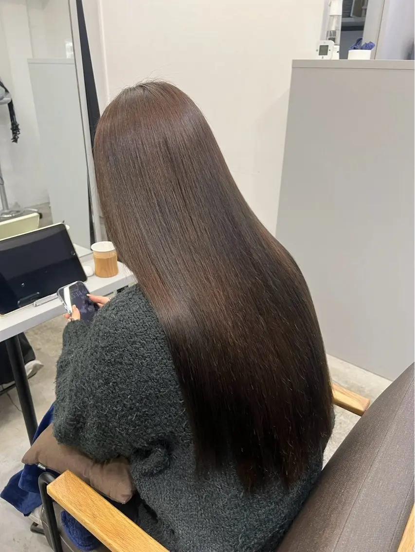 ロング パーマ 縮毛矯正 🍒モテ暖色カラー × うる艶✧ ゆなのヘアスタイル