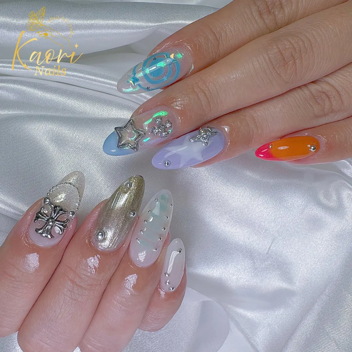 ネイル ブルー クリアネイル フラワーネイル フットネイル フレンチネイル ハンドネイル KAORI YUMIのネイルデザイン