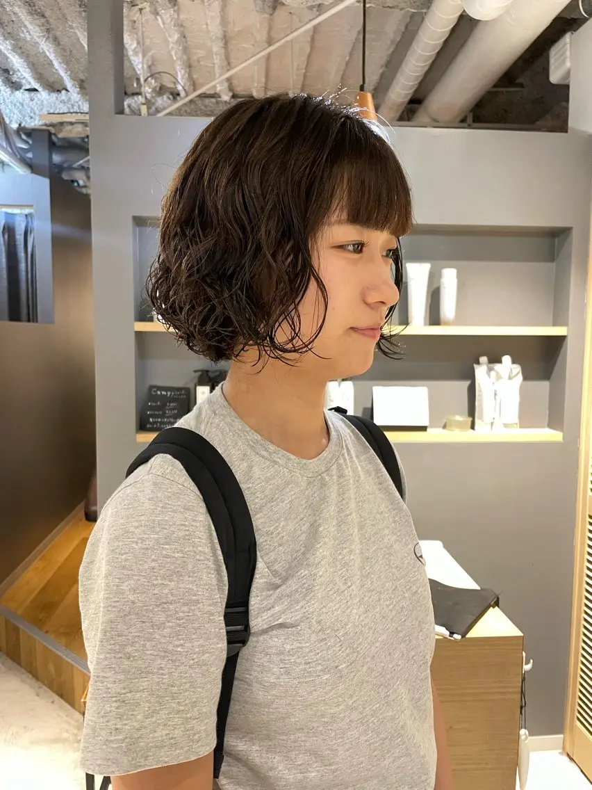 ショート パーマ ボブ カット パーマ トリートメント レイヤー×初 パーマ|hinakoのヘアスタイル