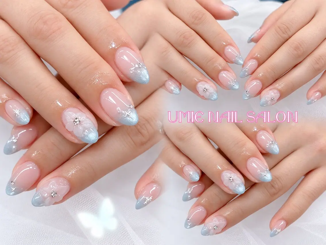 ネイル フットネイル フレンチネイル ジェルネイル ガラスフレンチ マグネットネイル UMIE NAIL SALONのネイルデザイン