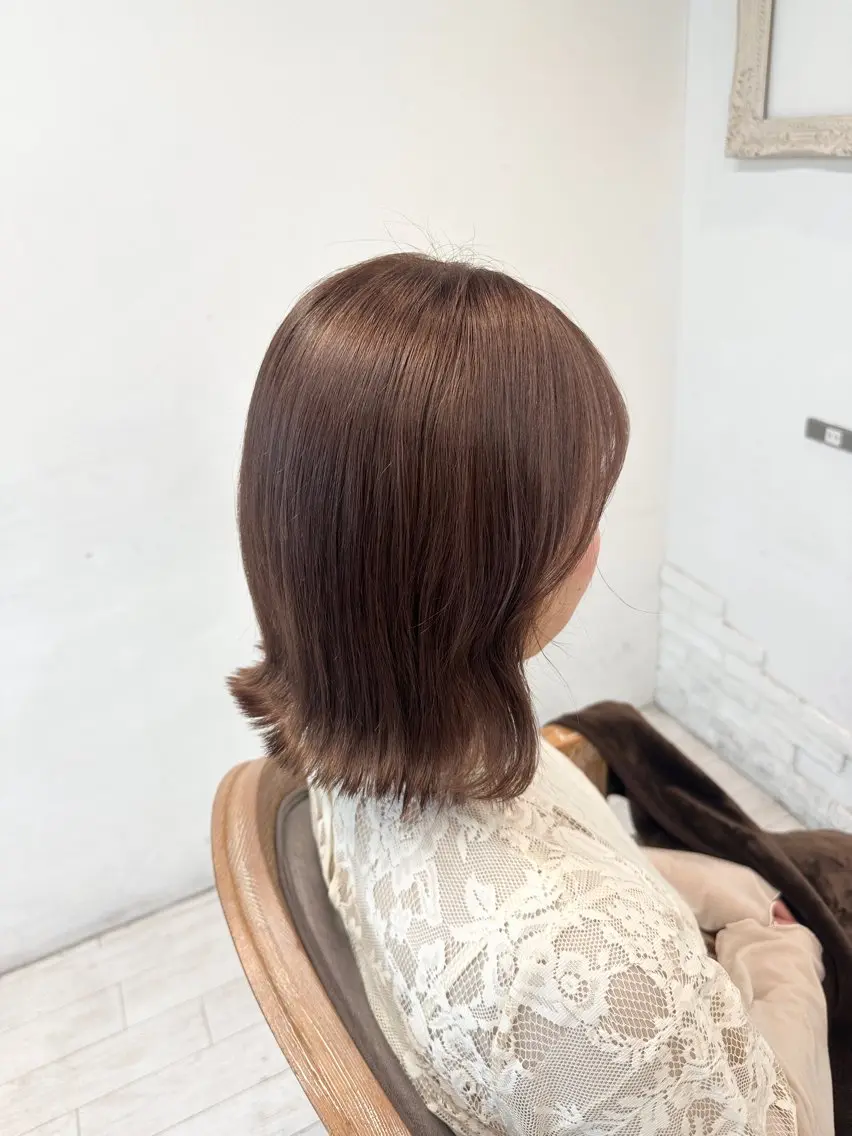 ミディアム カラー ベージュカラー ブリーチ 透明感カラー 無料カットモデル🩶 Jr.メニューはるかのヘアスタイル