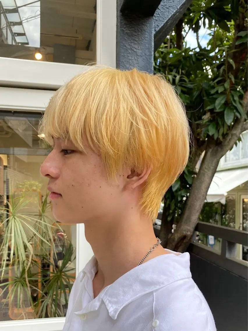 ミディアム カラー メンズ メンズブリーチ マッシュ ブリーチ ブロンド ダブルカラー ♤メンズ✖️パーマ♧ 第十 和博のヘアスタイル