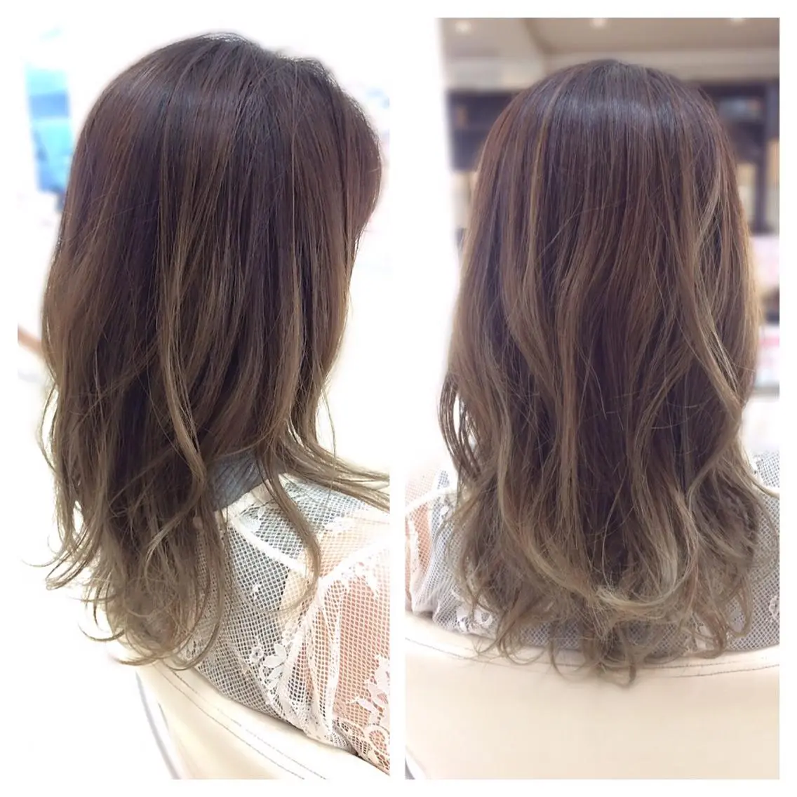 セミロング カラー バレイヤージュ レイヤーカット トリートメント いけだ ゆうのヘアスタイル