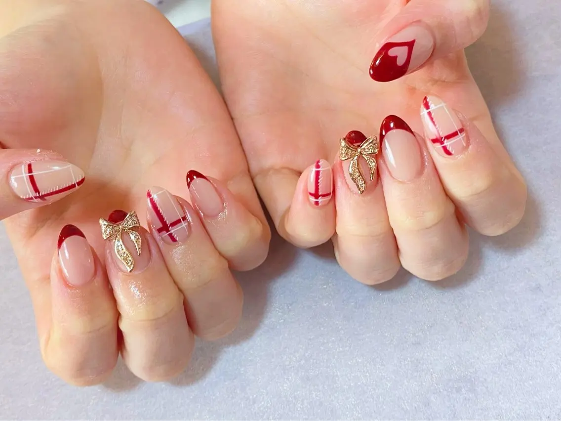 ネイル リボン ワンホンネイル nail salon c houseのネイルデザイン