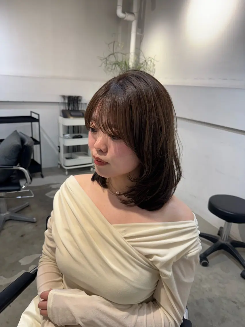 セミロング カット 縮毛矯正 トリートメント 新宿/顔周りカット +レイヤー=しずく♩のヘアスタイル