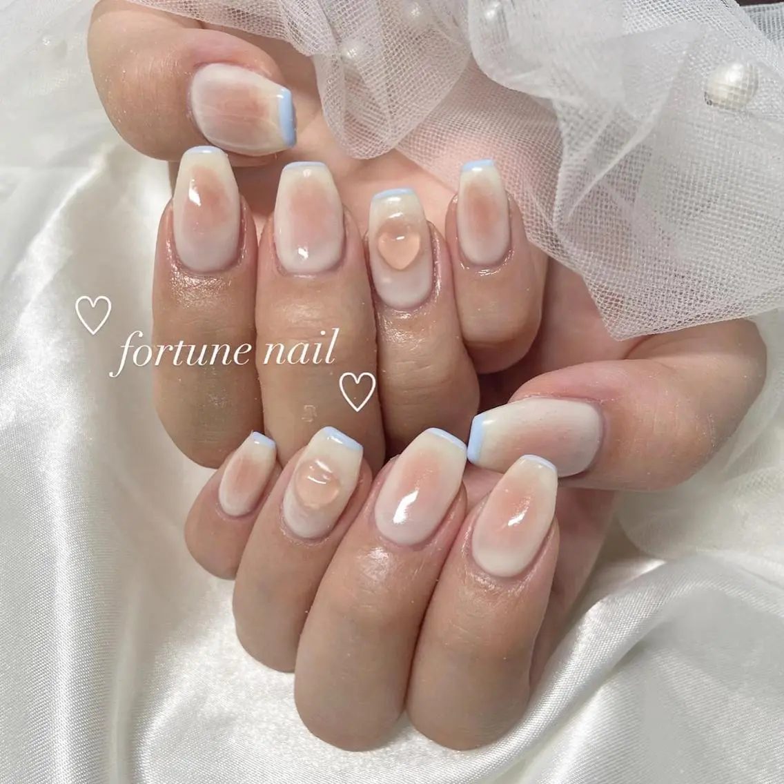 ネイル チークネイル フレンチネイル ハート ハンドネイル ☆saori ☆のネイルデザイン