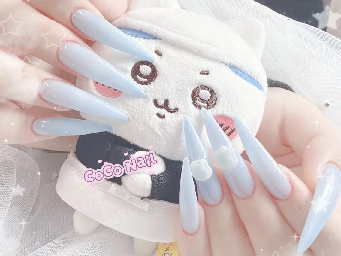 ロング カラー シルバー 韓国風ヘア ロング coco nail 長さ出し専門店のネイルデザイン
