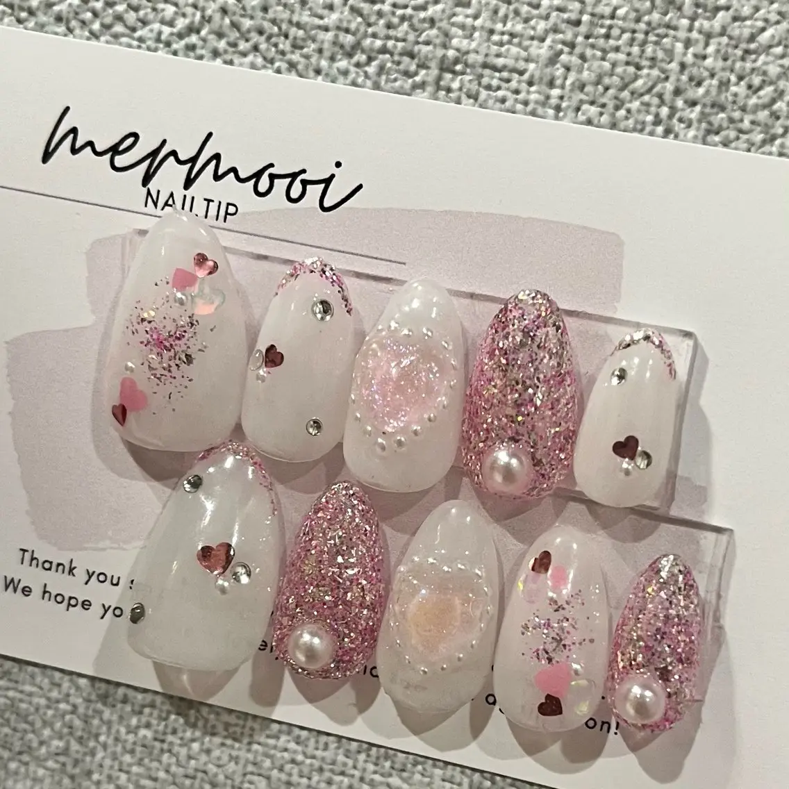 ネイル クリアネイル ジェルネイル ガーリー ハート ホログラムネイル mermooi nailのネイルデザイン