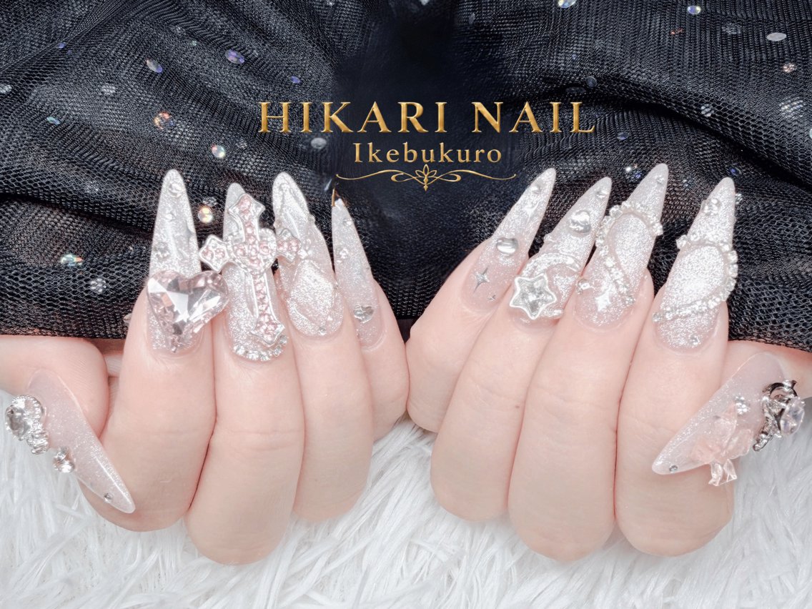 ネイル チークネイル 長さ出し フレンチネイル ガーリー ハロウィン ハンドネイル HikariNail Ikebukuroのネイルデザイン
