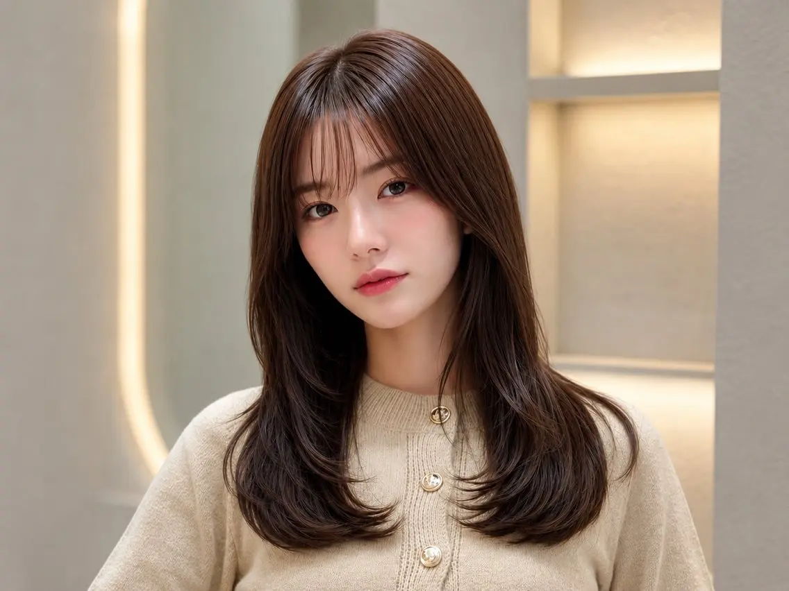 セミロング ヘアカラー トリートメント 🦋韓国風レイヤー/ 艶髪矯正🦋凛太郎のヘアスタイル