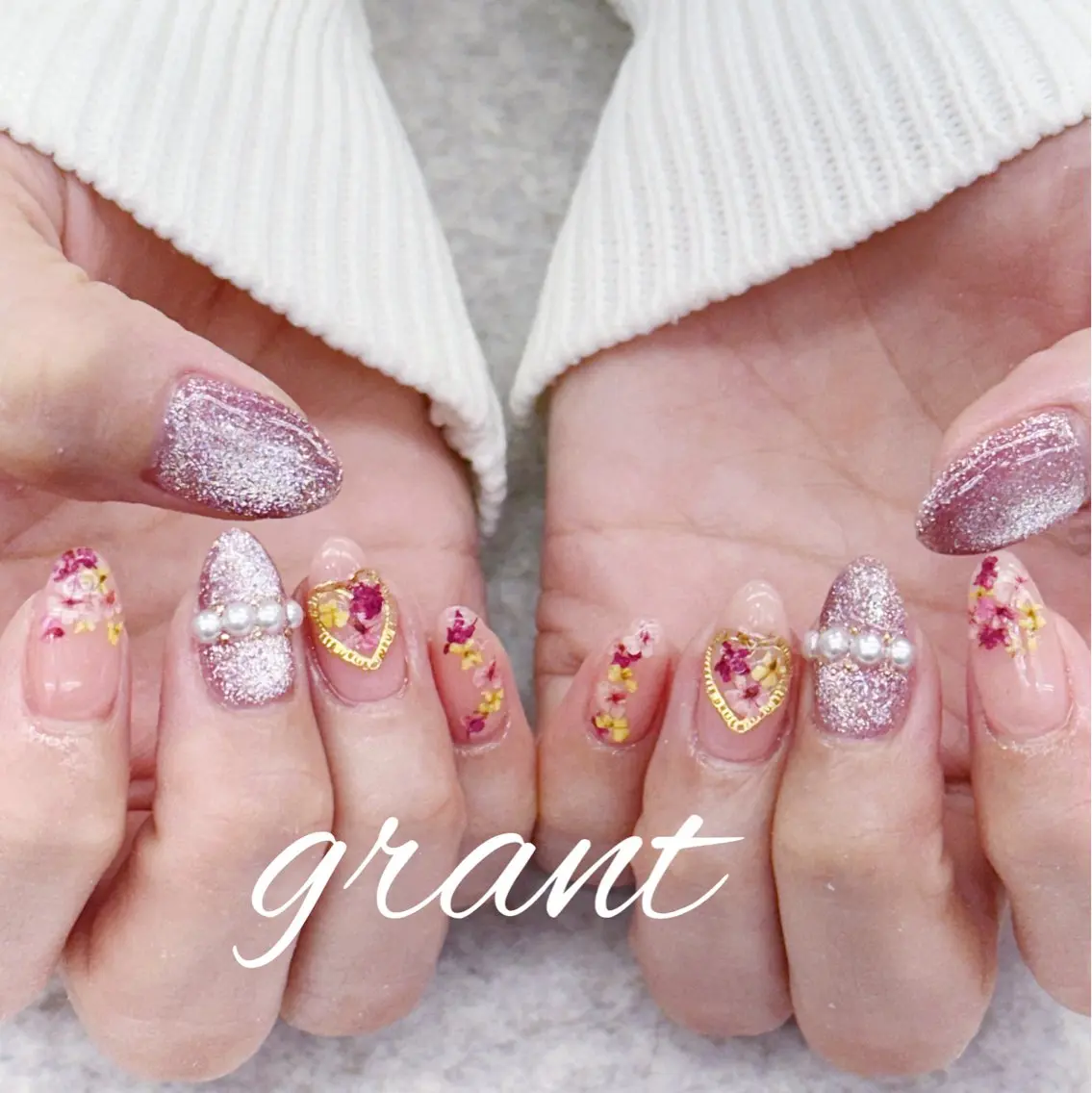 ネイル フラワーネイル 春ネイル ハンドネイル nailsalon grantのネイルデザイン