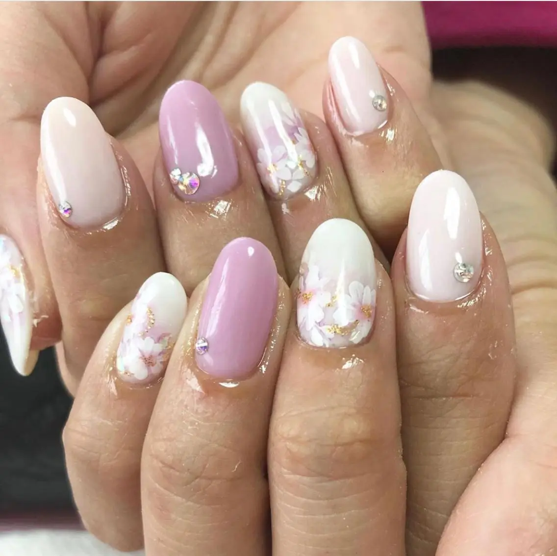 ネイル フラワーネイル オフィスネイル パープル Nailsalon Ｒ《喜多見3分》のネイルデザイン