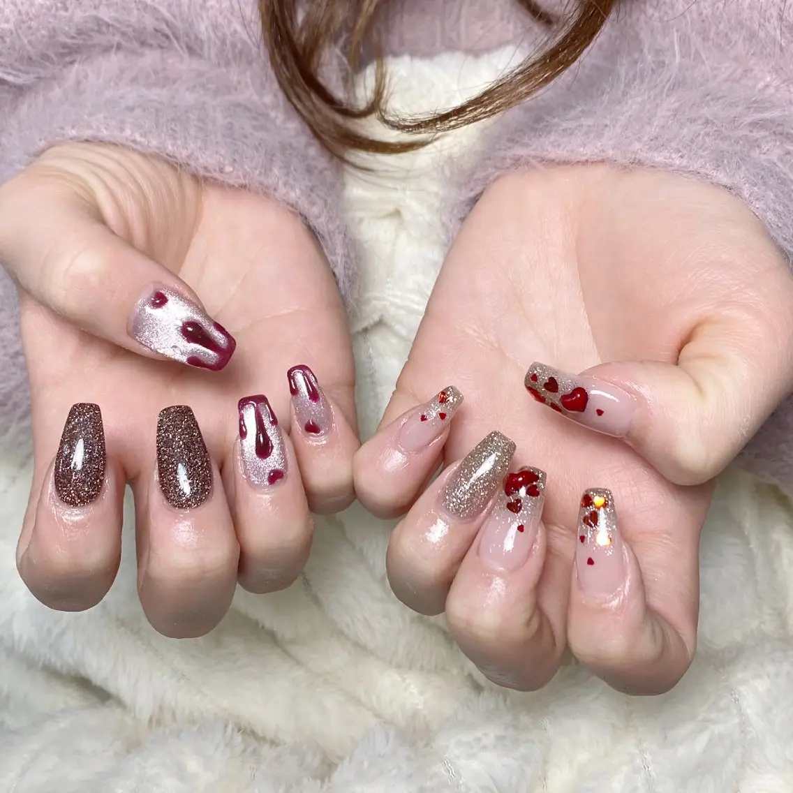 ネイル チークネイル フレンチネイル ジェルネイル ガーリー キラキラネイル ハンドネイル UM Nail Salonのネイルデザイン