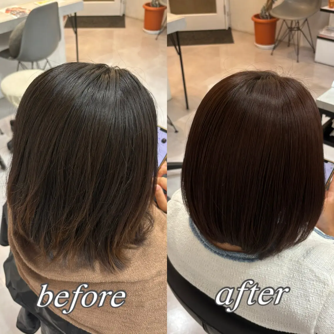 ミディアム カラー 髪質改善 トリートメント ヘアカラー トリートメント 🌙髪質改善カラー Momoka🦋のヘアスタイル