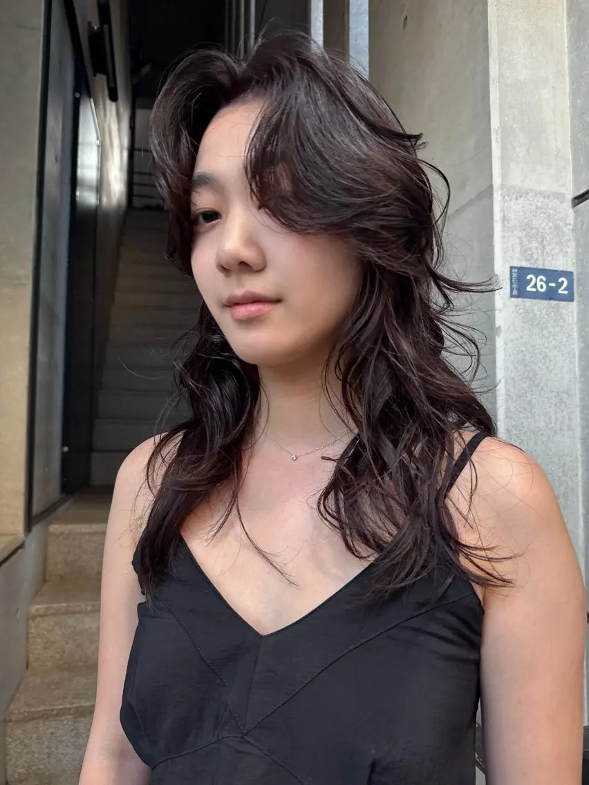 ロング ハッシュカット ハイレイヤー レイヤーカット カット ヘアカラー レイヤーカット\ウル フ　chinatsuのヘアスタイル