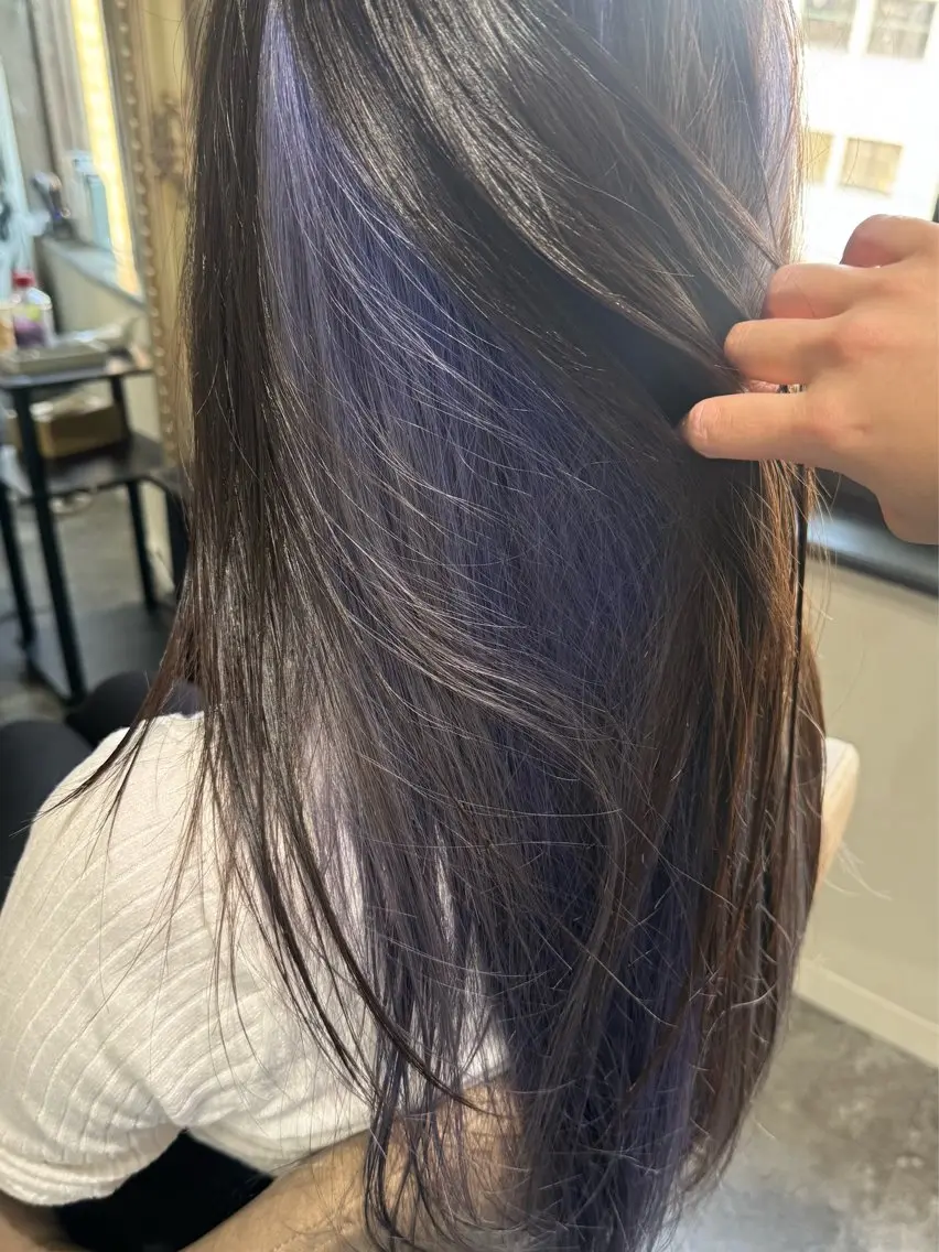 セミロング カラー ブリーチ ブルーカラー ブルーバイオレット 透明感カラー デザインカラー カット ヘアカラー トリートメント 10日空き◎髪質改善 misatoのヘアスタイル