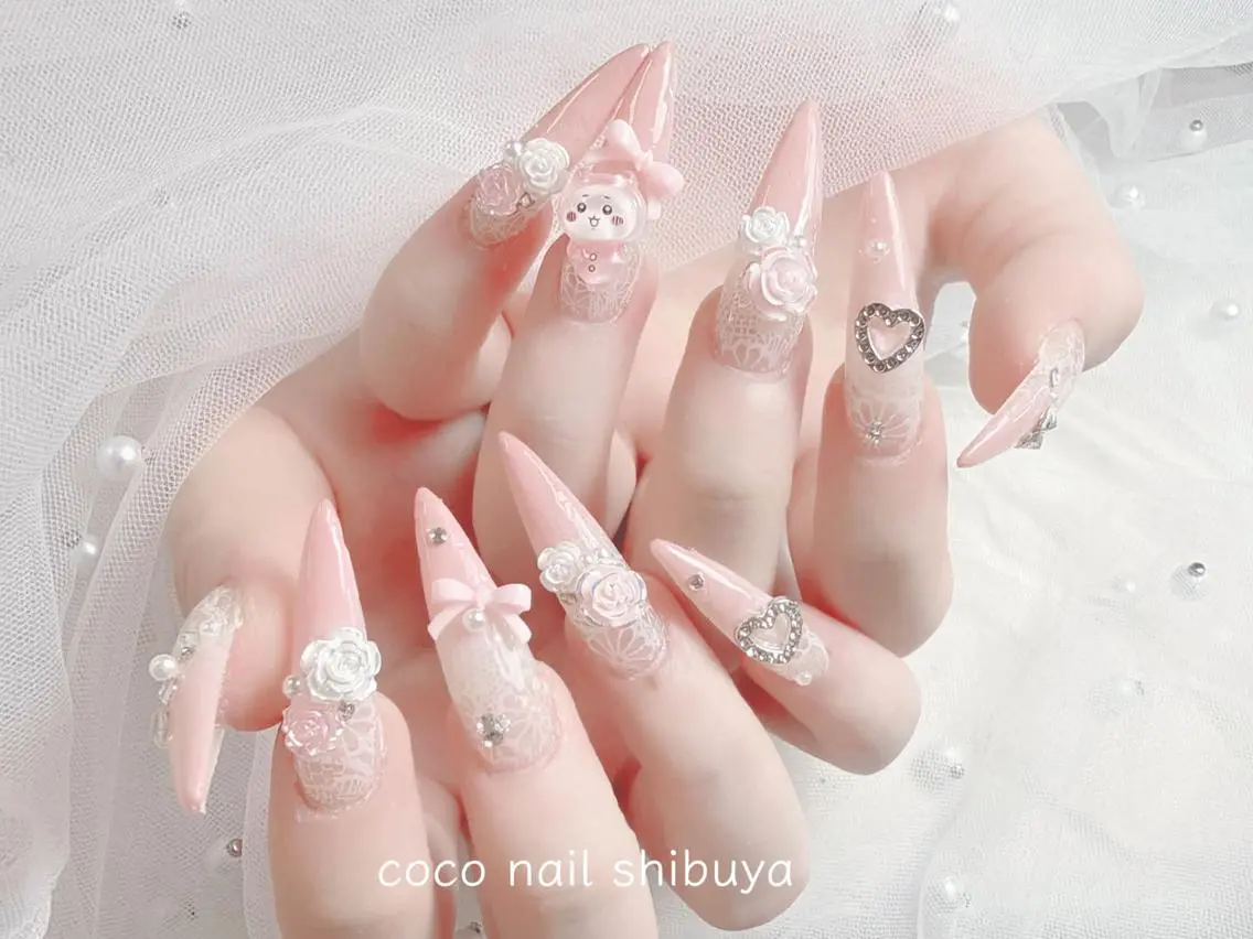 ネイル 成人式 大理石ネイル(マーブル) リボン 夏ネイル ネイルチップ ハンドネイル Mi Na Nail Salonのネイルデザイン