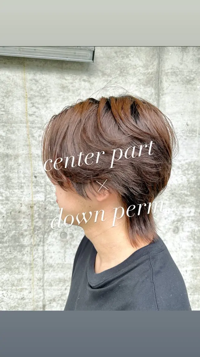 パーマ メンズ センターパート ダウンパーマ メンズパーマ arika オケシ　リョウダイのヘアスタイル