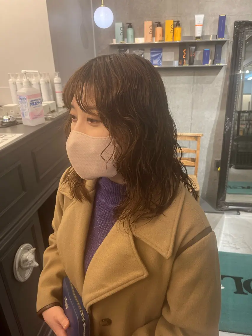 ミディアム ミディアムパーマ 顔周りカット レイヤーカット ショート･ボブ SHOTAのヘアスタイル