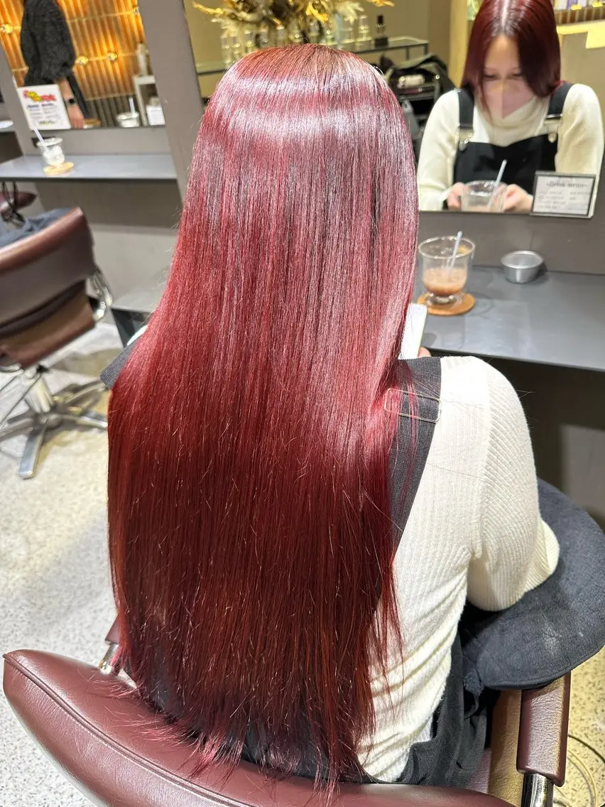 ロング カラー レッドカラー ヘアカラー ︎メンズカット✨セル ｢col大通り」🍀のヘアスタイル