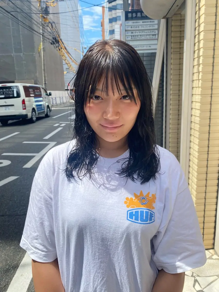 ミディアム ミディアムパーマ カット ヘアカラー パーマ ソノダ リコのヘアスタイル