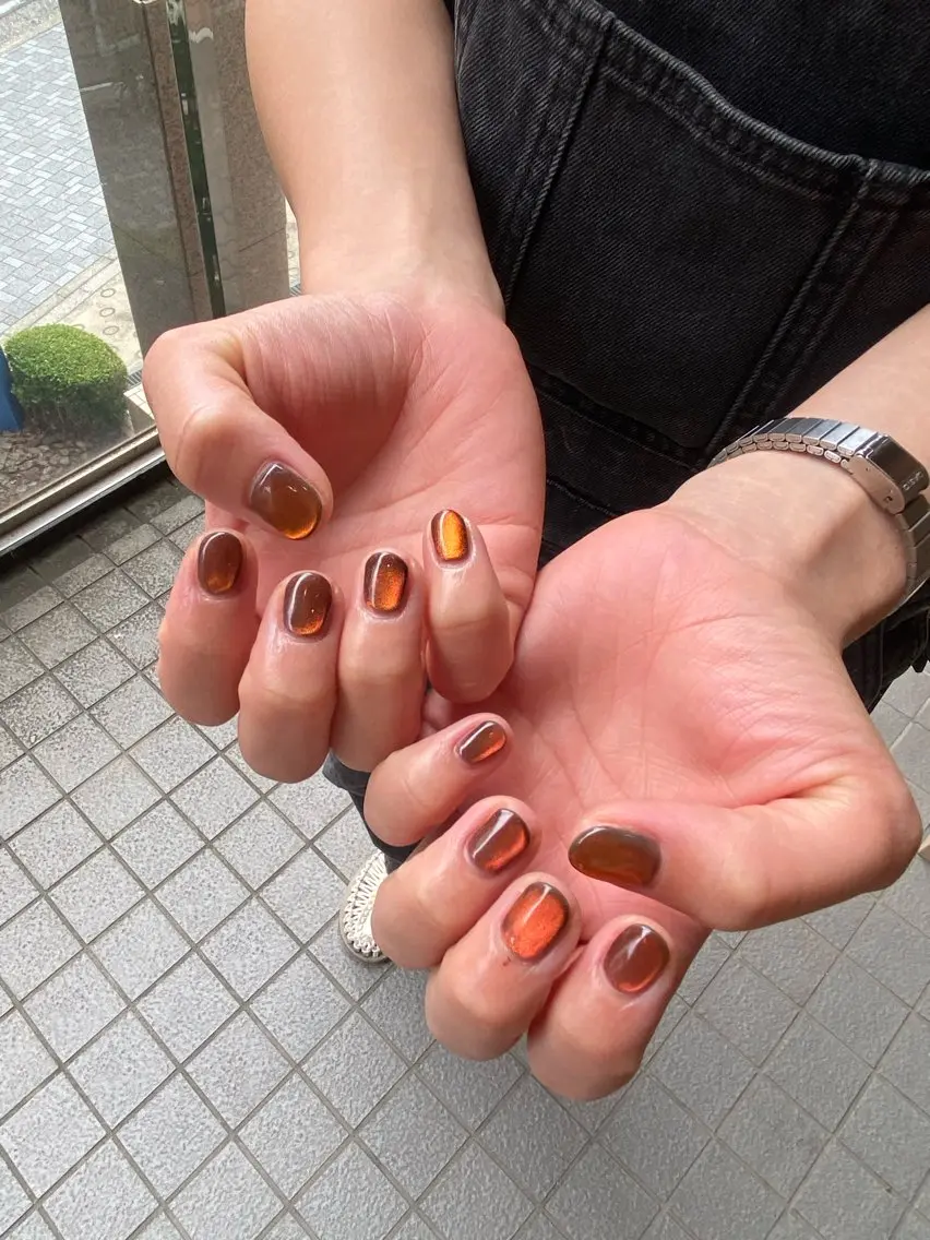 ネイル オレンジ ハンドネイル WAVY airiのネイルデザイン