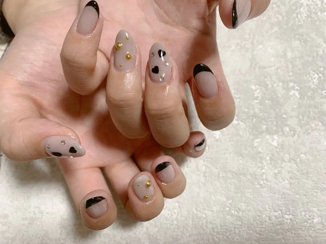 ネイル ジェルネイル ハート 韓国ネイル メンズネイル パラジェル kiki nail たまプラーザのネイルデザイン