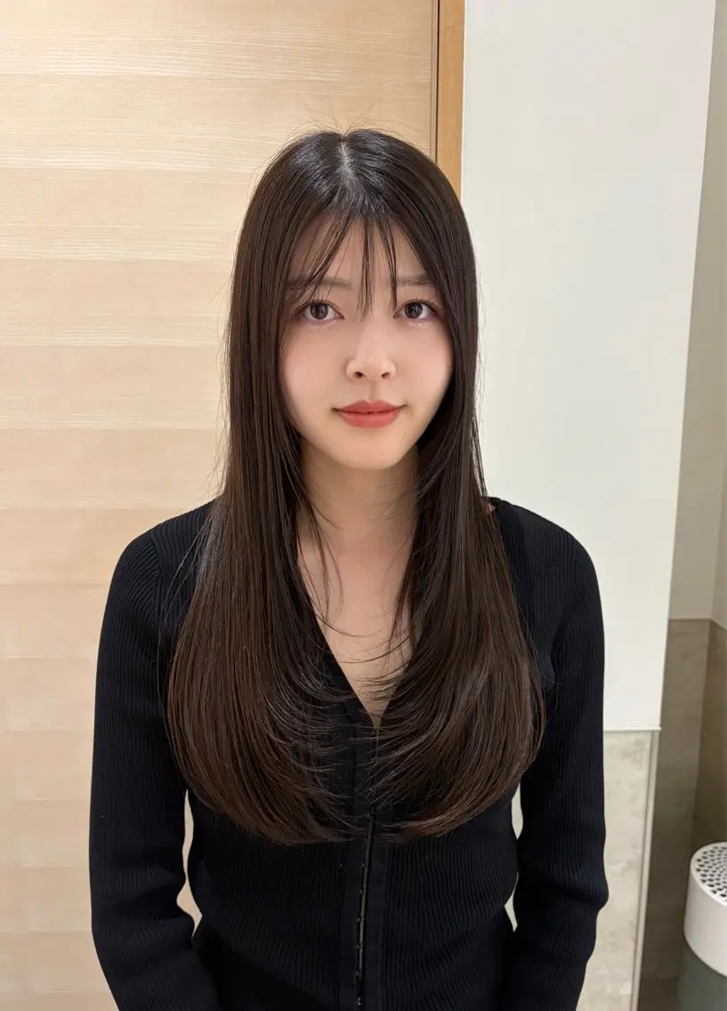 ロング カラー パーマ ヘアアレンジ ベージュカラー 透明感カラー 韓国風ヘア レイヤーカット カット ヘアカラー 中顔面短縮カット🪽 レイヤー🥀コウヘイのヘアスタイル