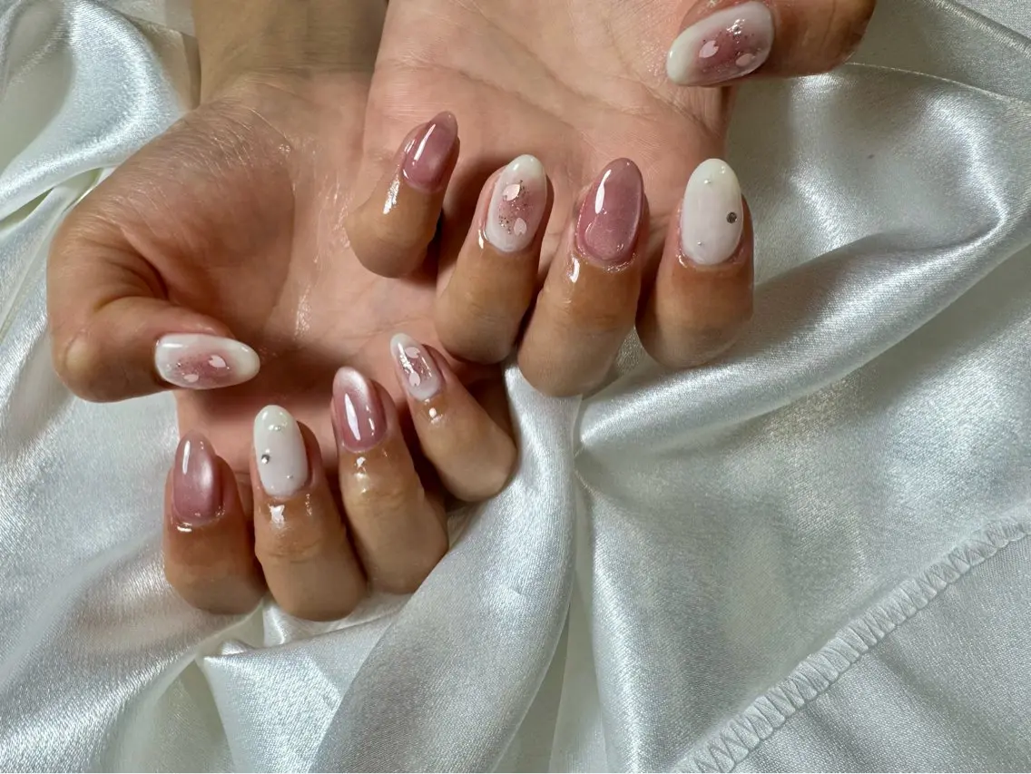 ネイル オーロラネイル 桜ネイル フラワーネイル フットネイル フレンチネイル ハンドネイル kikinail 溝の口のネイルデザイン