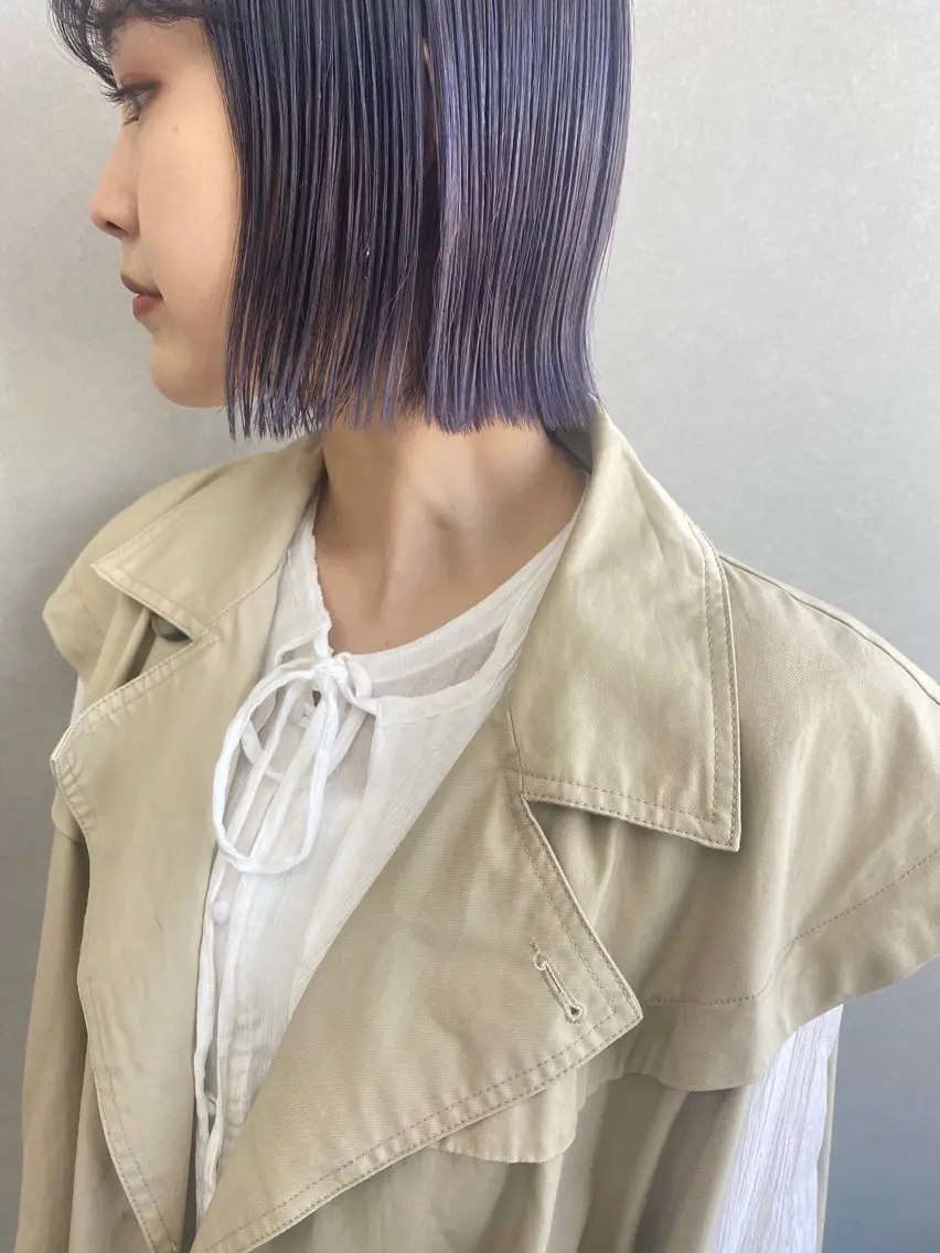ショート カラー ブリーチ ダブルカラー パープルカラー バイオレットカラー ボブ -福岡博多筑紫口- 大津成美のヘアスタイル