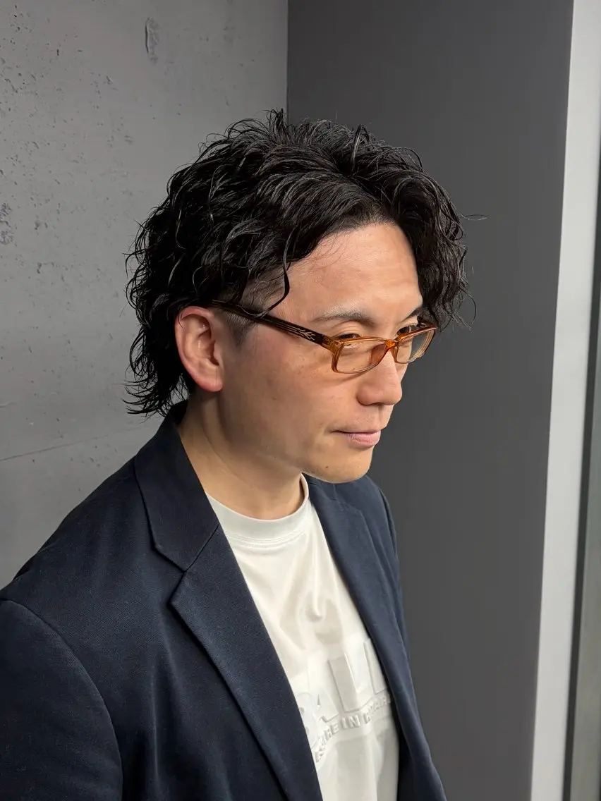 ミディアム パーマ メンズ 柏メンズカットパーマ NO.1タイチのヘアスタイル