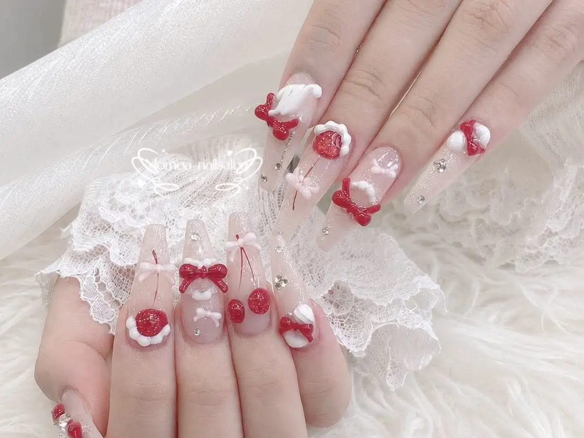 ネイル 成人式 マグネットネイル 大理石ネイル(マーブル) リボン 夏ネイル ハンドネイル MoMoA Nail ネイル長さ出し専門店のネイルデザイン