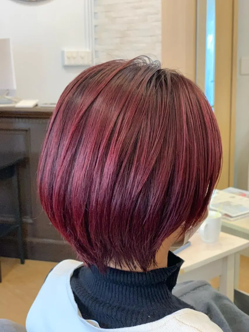 ブリーチなしピンク🎀💄🍒黒髪からでも染まる暖色の写真